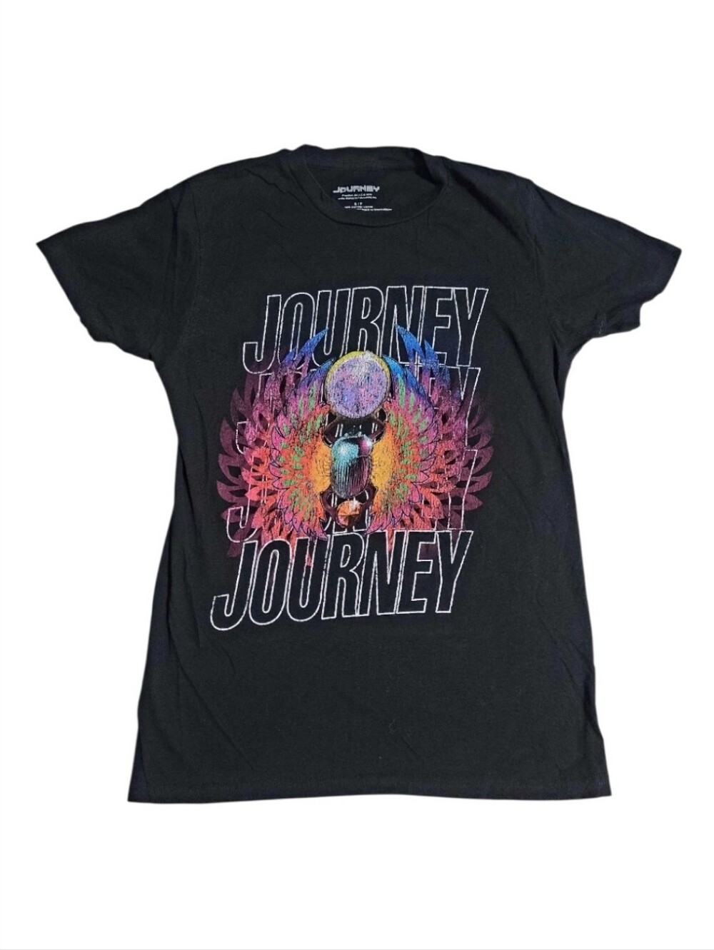 Journey Band Tee Shirt Black Rainbow Scarab Beetle Graphic SM